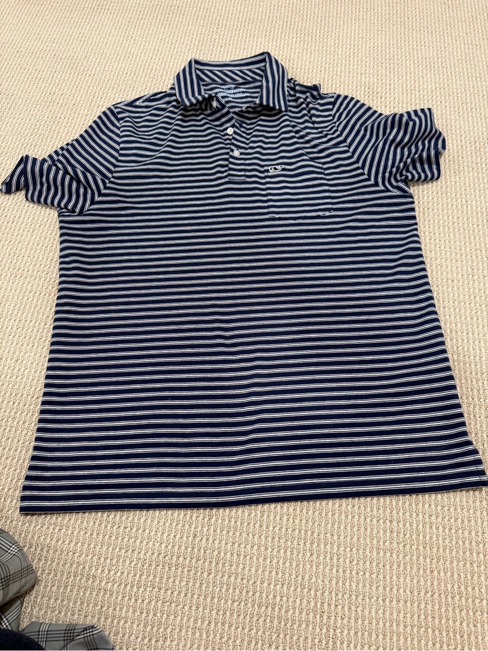 Vineyard Vines Navy and White Striped Polo